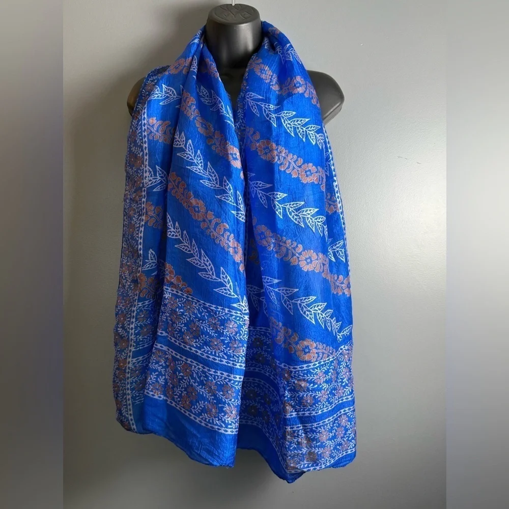 100% Pure Silk Vintage Sheer Floral Scarf Made In India 21